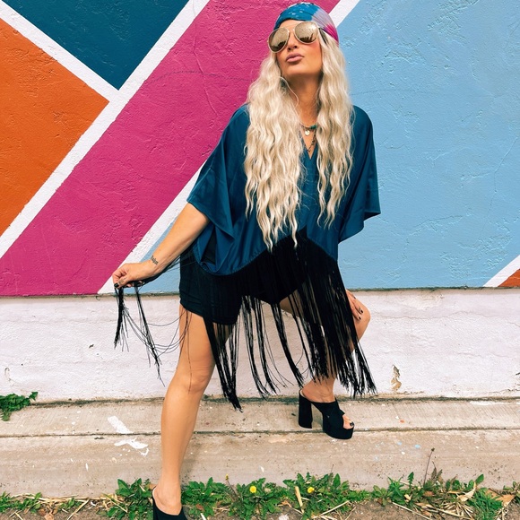 DEEP TEAL FRINGE KIMONO - Picture 8 of 10